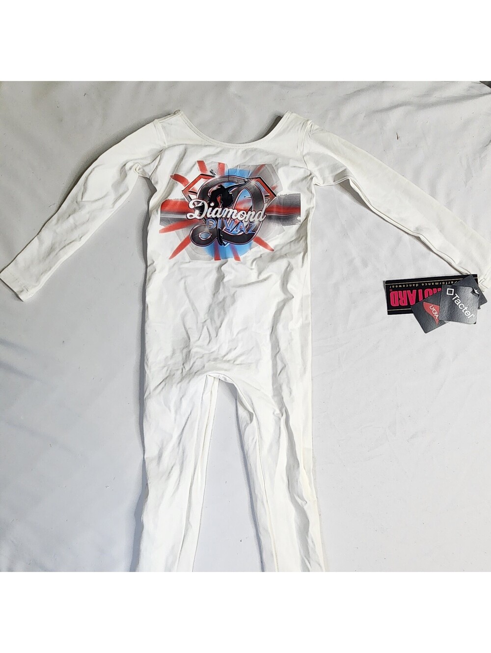 Eurotard child white long sleeve unitard with Diamond graphic